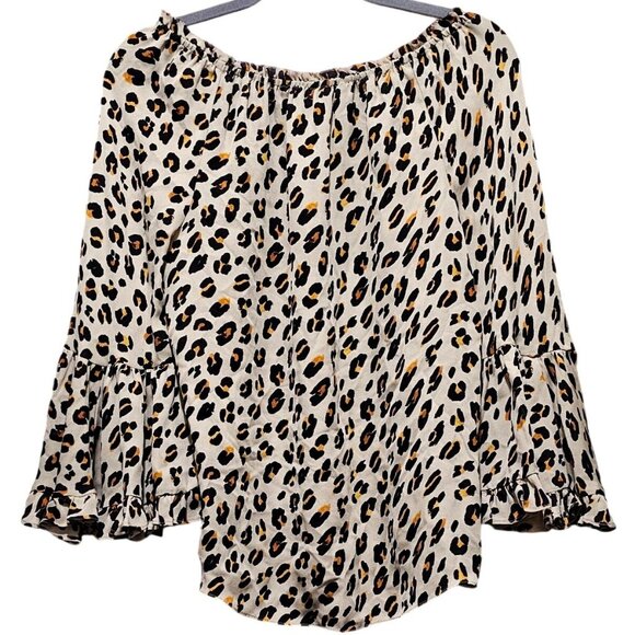 Kobi Halperin Leopard Print Off-Shoulder Ruffle Sleeve Blouse M - Picture 2 of 8